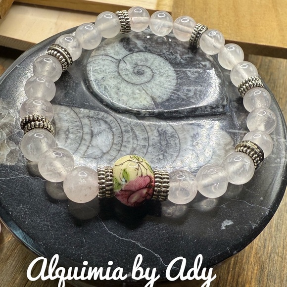 Pink Quartz beaded bracelet/pearl and pink quartz /maximalist - Picture 1 of 4